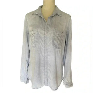 Cloth & Stone V-neck Collared Blue Gray Washout‎ Button Up Top Women Size M